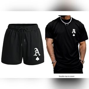 SOLY HUX Men's Matching Set Ace Of Spades Summer Sweat Bottoms & Tee.